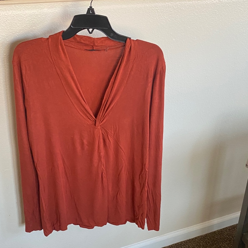 Tahari Terracotta V-Neck Blouse